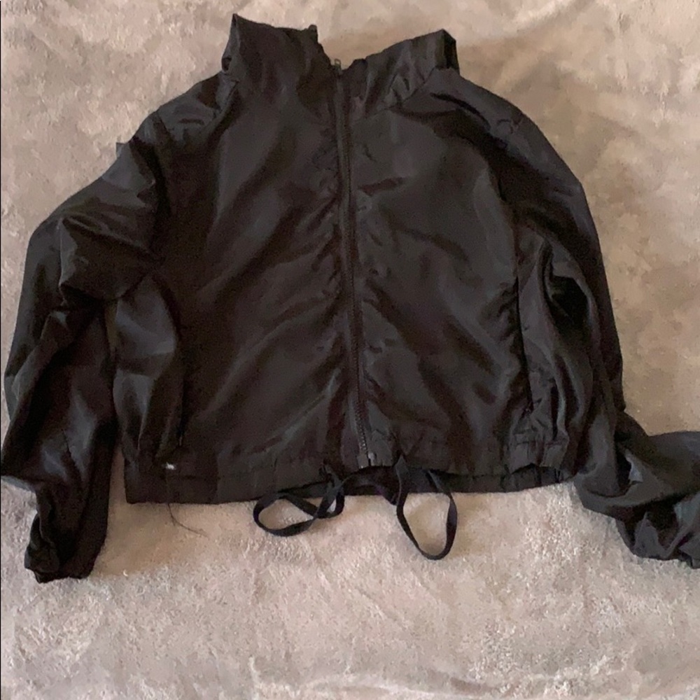 Drawstring Zip-Up Crop Top Windbreaker